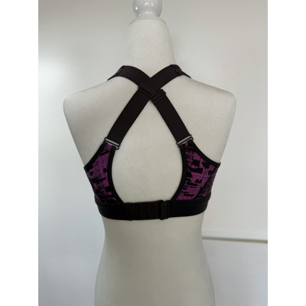 Under Armour Women’s Medium Sports Bra Purple Black High Impact Crossback Padded - Picture 2 of 7
